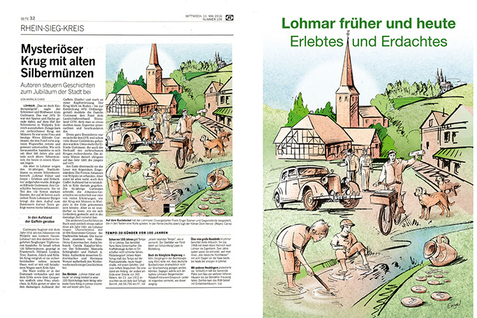 Illustrationen für Buchcover © Frank Engel Verlag: ratio-books – ISBN 978-3-939829-07-2, Erstaufl. 2016, Abb.: Buchcover und Zeitungsbericht 