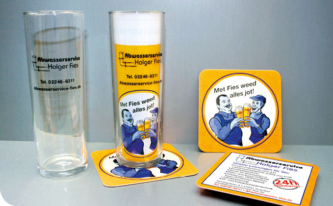 Bierdeckel und Info Flyer für Abwasserservice Holger Fies von Frank Engel