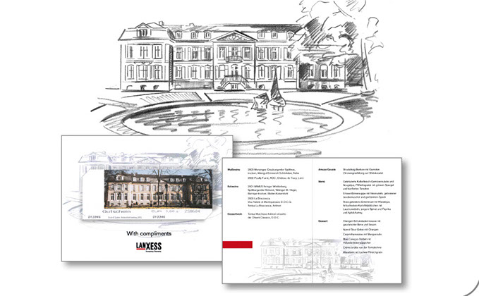 Kickoff-Veranstaltung LANXESS; Illustration, Einladungskarte und Menükarte