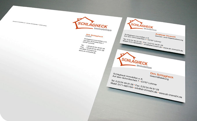 Briefbogen und Visitenkarten Schlagheck Immobilien
